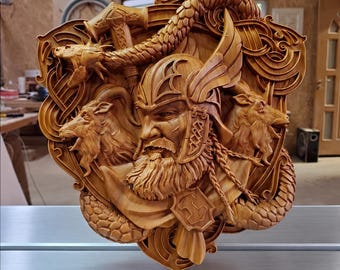 Thor Wood Carving | Norse Wall Art | Viking Wall Plaque | Masculine Wall Art | Thor Sculpture