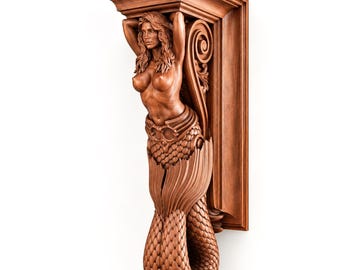 Mermaid Corbel | Wood Shelf Bracket for Fireplace Mantel