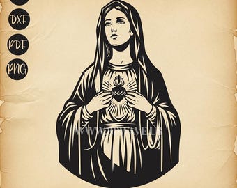 MARIA様 聖母マリア | 印刷、切断、彫刻用のステンシル、アウトライン、SVG