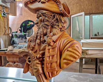 Pirate Captain Wood Wall Hanging | Pirate Wood Carving | Nautical Wall Art | Man Cave Decor