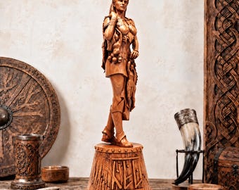 Hel Goddess Statue | Norse Wood Sculpture | Viking Pagan Altar Decor | Goddess of Death | Norse Mythology Art