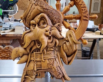 Octopus Wall Art | Carved Wood Pirate Sculpture | Nautical Wall Decor