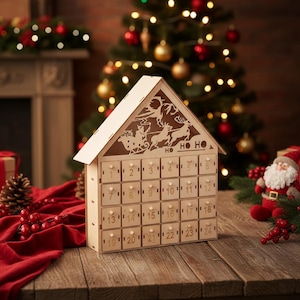 Calendrier de l'Avent LED en bois avec 24 tiroirs