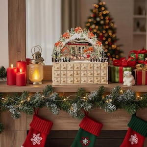 Wooden Advent Calendar with 24 Drawers and LED Lights
