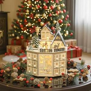 Wooden Musical LED Advent Calendar with 24 Drawers
