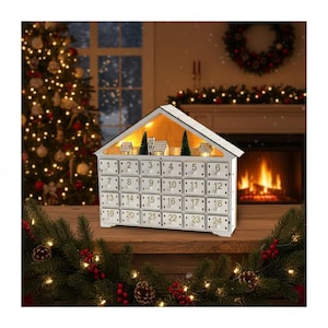 Wooden LED House Advent Calendar with 24 Drawers