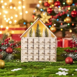 Calendrier de l&#39;Avent LED en bois avec tiroirs