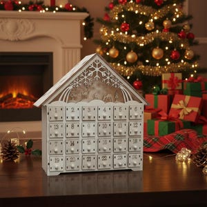 Lighted Wooden Advent Calendar with 24 Countdown Drawers