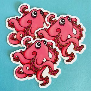 Pink Curious Octopus Waterproof Vinyl Sticker Computer Laptop Decal iPad Phonecase Decoration Under the Sea Lover Ocean Gift Stocking Stuff