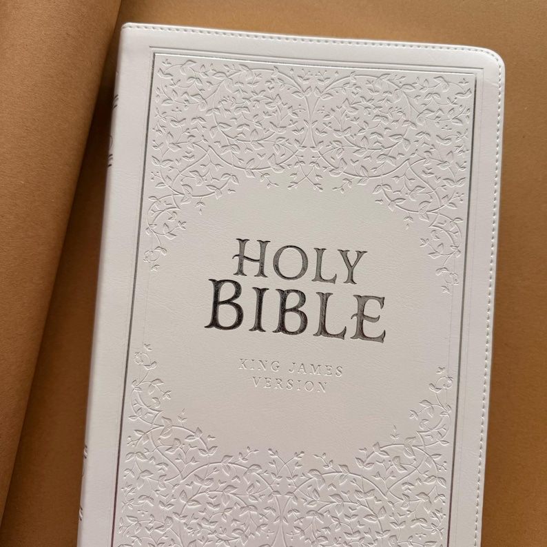 Personalized Engraved KJV Large Print White Holy Bible Silver Foiled ...