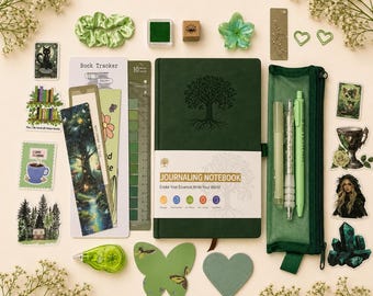 Paquete de libros místicos verdes: una acogedora caja de regalo para amantes de los libros y la papelería