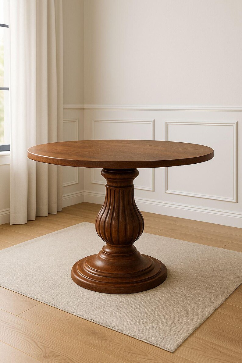 Handcrafted Round Dining Table | Solid Beech Wood Pedestal Base - Etsy