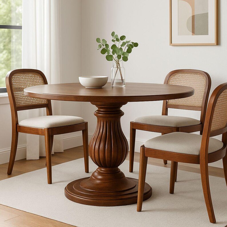 Handcrafted Round Dining Table | Solid Beech Wood Pedestal Base - Etsy