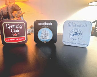 Set of 3 Vintage Tobacco Tins - Kentucky Club, Skandinavik -Whitehall