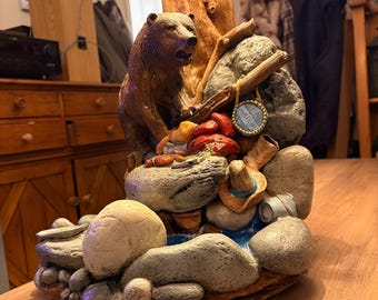 Vintage 1983 Apsit Bros of California Grizzly Bear Lamp | Huge 22" Lodge Decor | Signed RPD 85