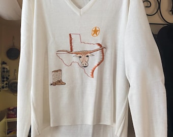 Vintage 1981 Frost Bros. Texas Longhorn Sweater | Women’s Size Large | 80s Western Wear Embroidered Knit