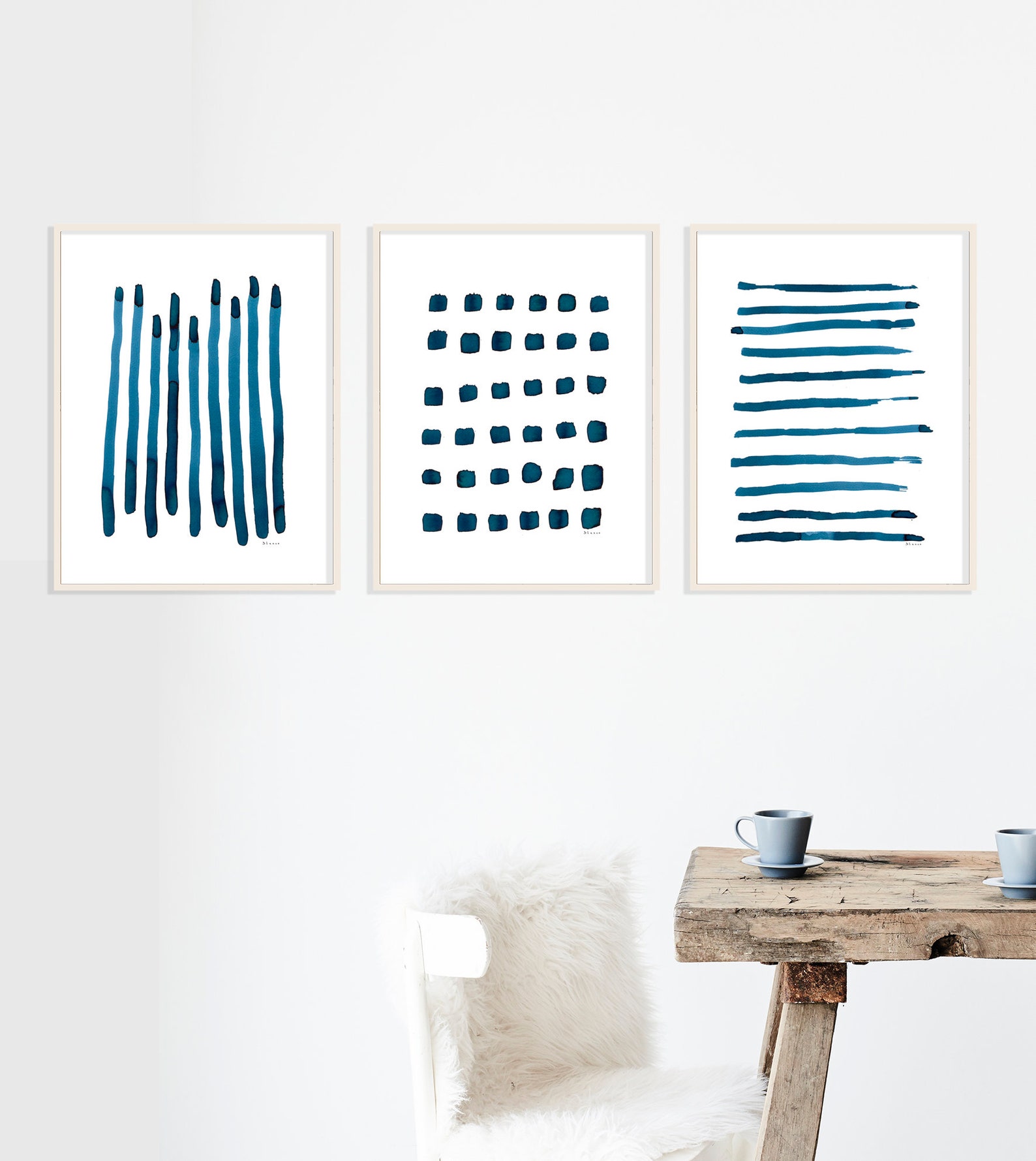 Blue Minimalist Art Set of 3 Prints / Living Room Wall Art / Etsy UK