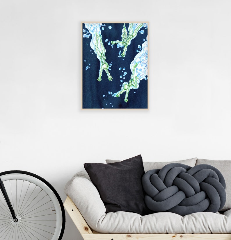 Navy Blue Ink Painting Modern Illustration Art Print / Line Etsy