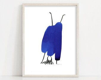 Blue Minimalist Girl Drawing Fun Illustration Print . Living Room Wall Art . Bedroom Wall Decor . Part of How to be a girl series #3