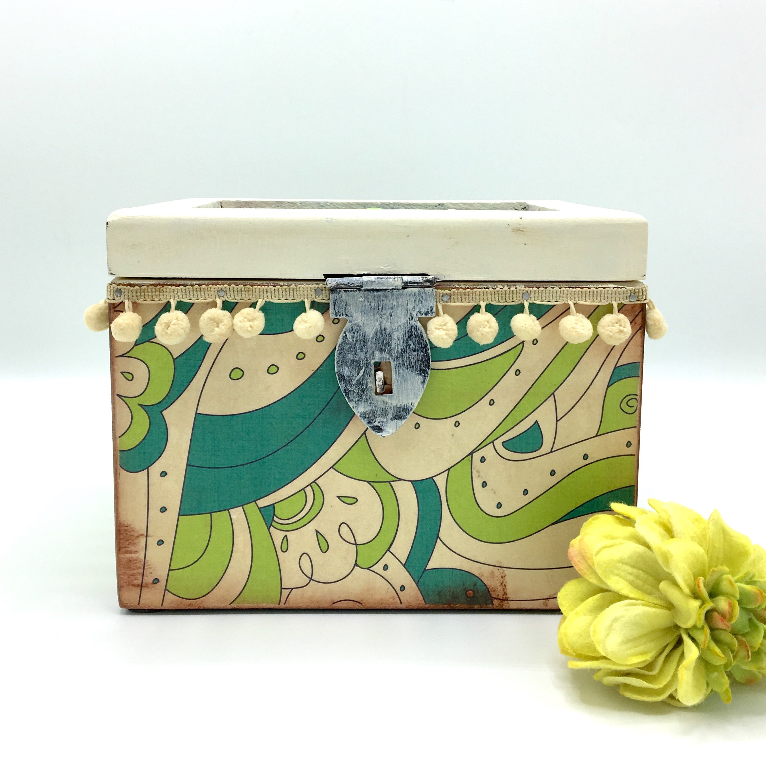 wood box bohemian themed decoupaged box decorative box boho Etsy