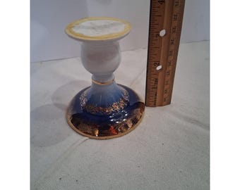 PM Martinroda Cobalt Blue Gold Porcelain Candlestick Holder GDR Vintage 4in