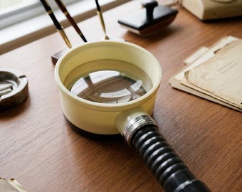 Vintage 1970s Laser Illuminated Magnifying Glass – Flashlight Style Handle, MCM Office Supply