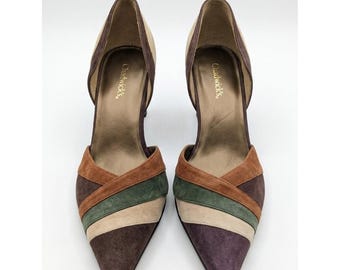 Chadwick's Vintage Suede Colorblock Pointed Toe D'Orsay Heels