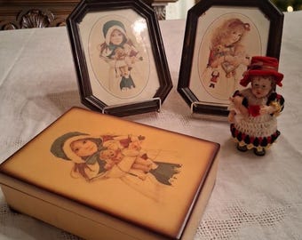 Jan Hagara 4pc Lot: Noel Musical Jewelry Box, Framed Prints and Figurine