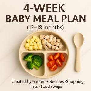 Planner pasti per neonati stampabile / Piano di 4 settimane 12-18 mesi con ricette e liste della spesa