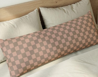 Neutral Checkerboard Body Pillow | Brown Tan Plaid Pattern Cushion