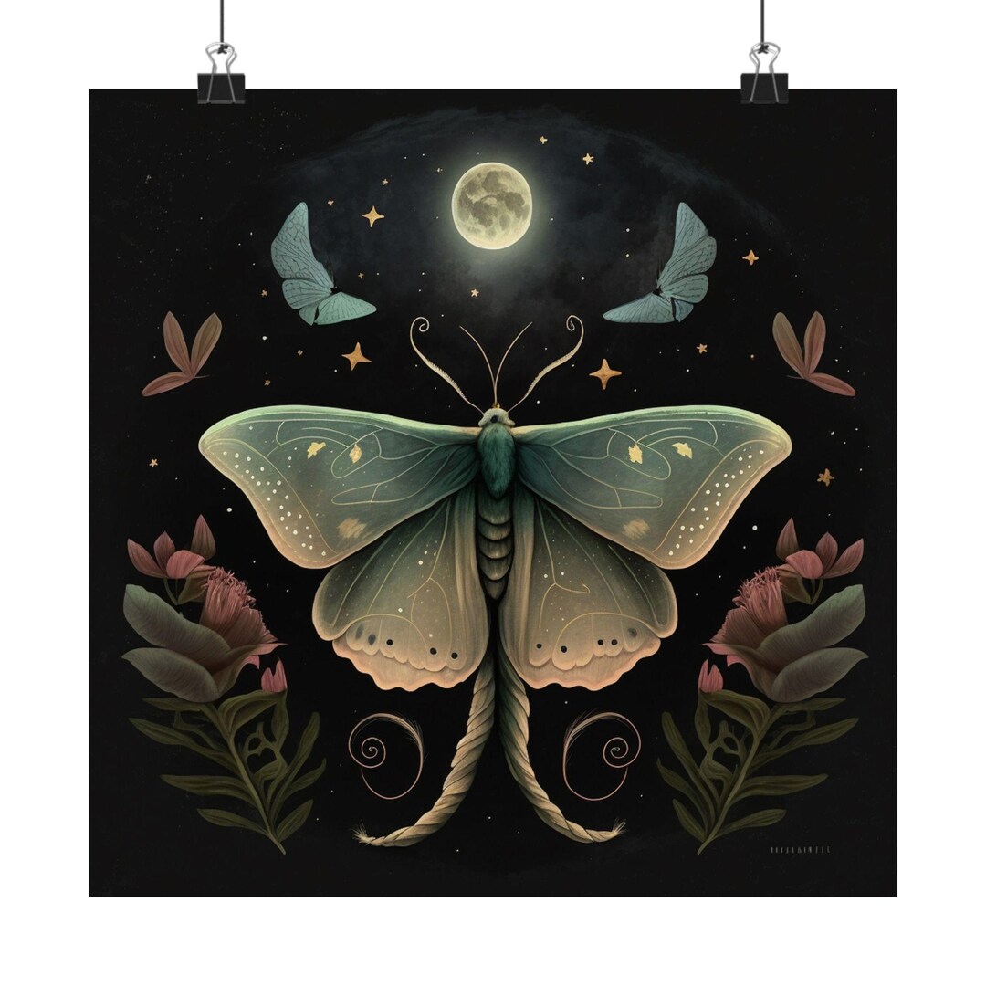 Mystic Moon Moth Art Print | Botanical Night Wall Decor - Etsy