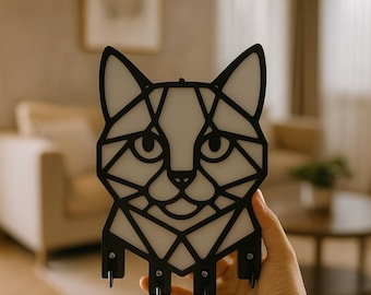 Cat Key Holder, Wood Entryway Organizer with 4 Hooks