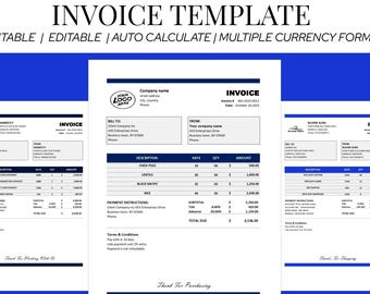 Editable Invoice Template for Excel, Google Sheets (Digital Download)