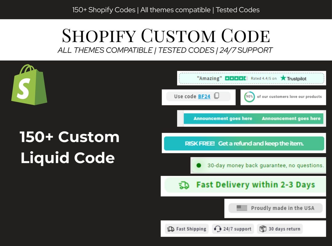 150+ Shopify Custom Liquid Code Snippets | All Themes Compatible - Etsy