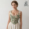 Women Floral Print Vintage Style Double Strap Shapewear Corset