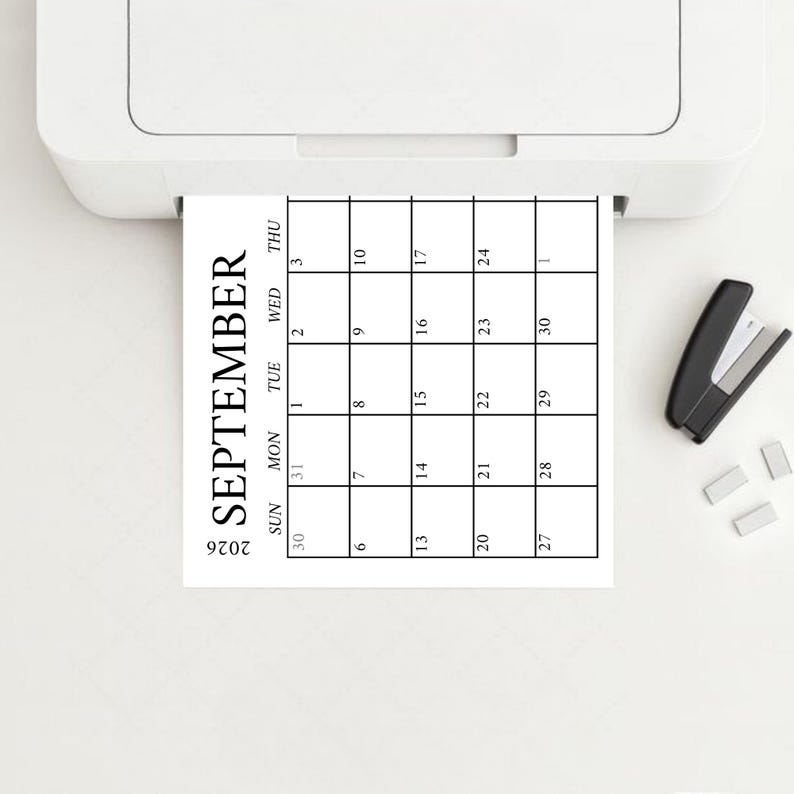 September 2026 Minimalist Calendar Printable | Black & White Monthly ...