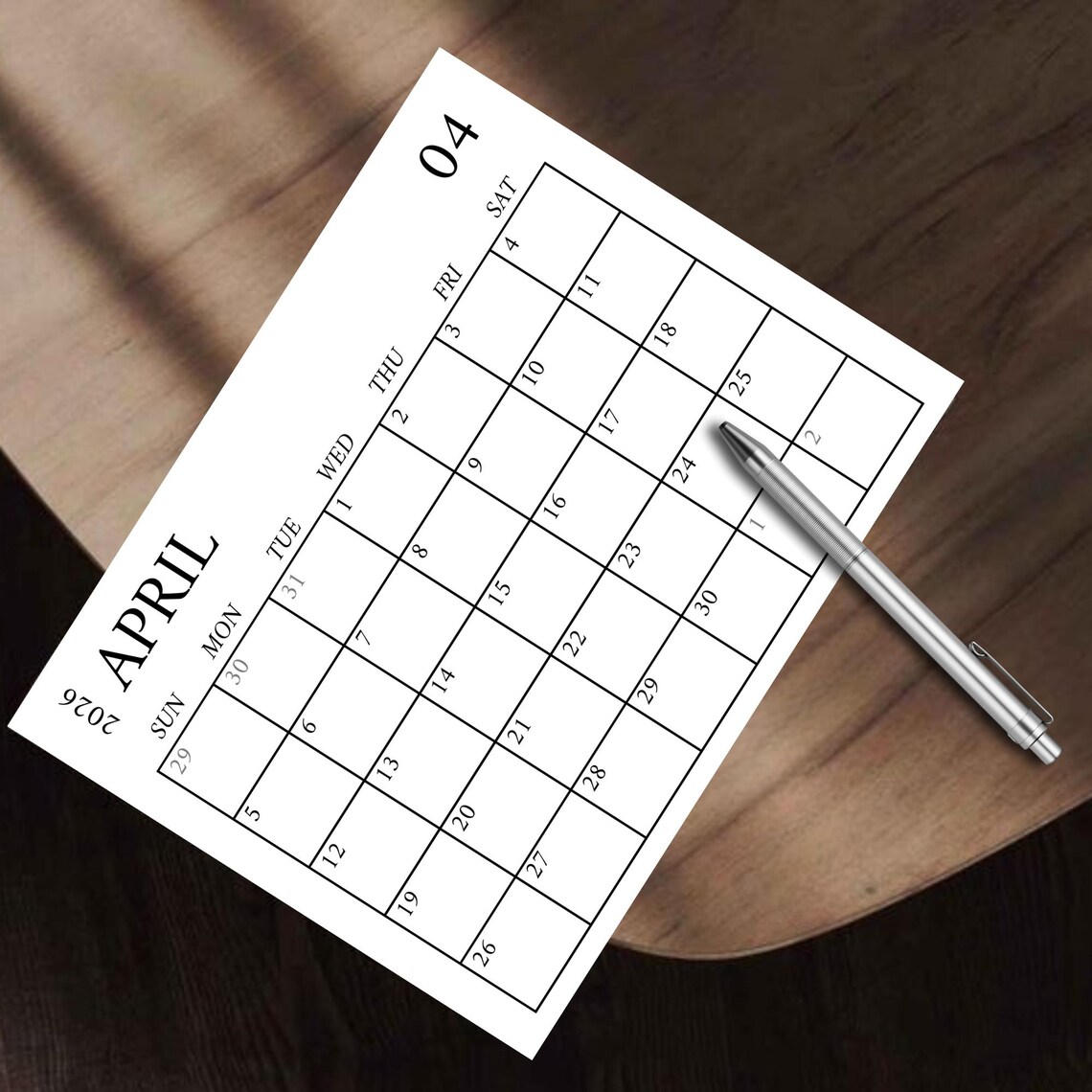 April 2026 Minimalist Calendar Printable | Black & White Monthly ...