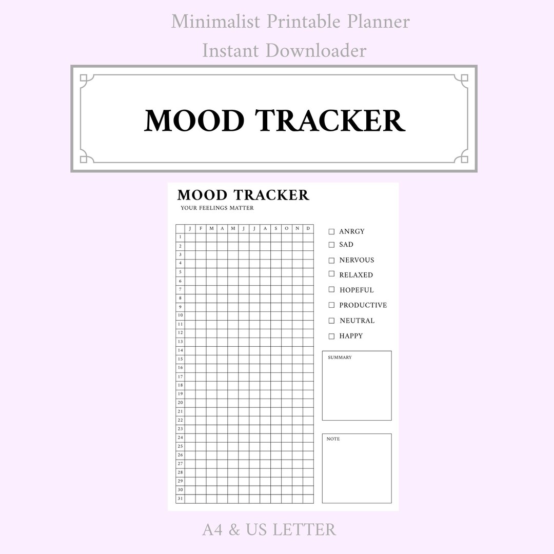 Mood Tracker Printable | Monthly Mental Health Planner | Emotion ...