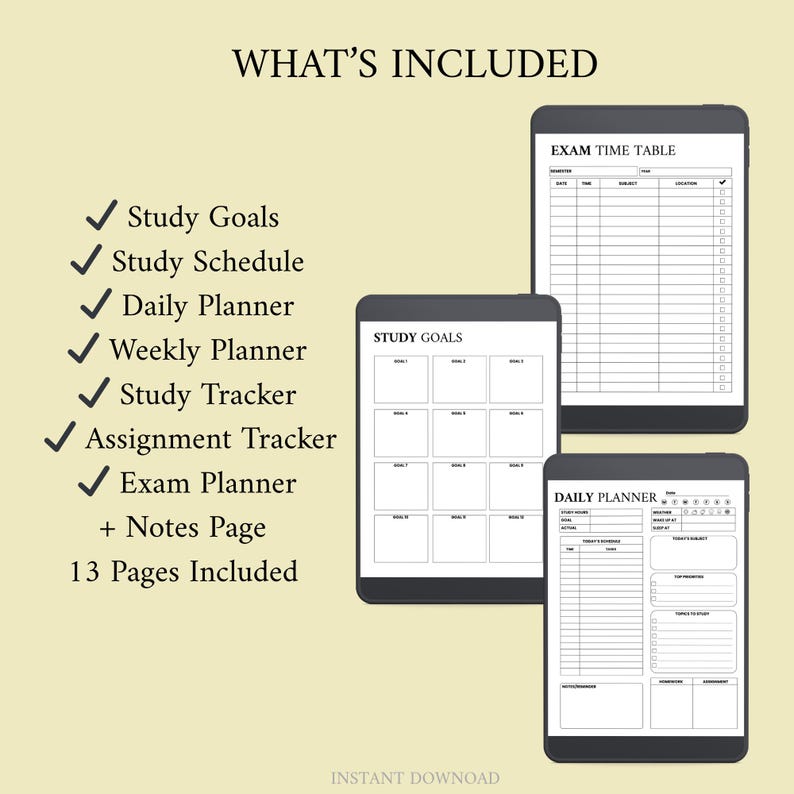 Study Planner Bundle Printable, Student Planner PDF, Daily Weekly Study ...
