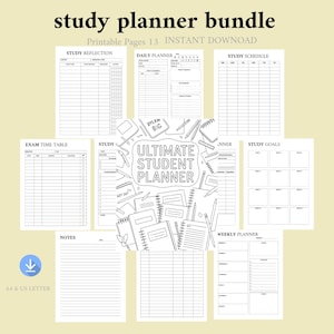 Study Planner Bundle Printable, Student Planner PDF, Daily Weekly Study Planner, Exam & Assignment Tracker, Study Organizer Instant Download
