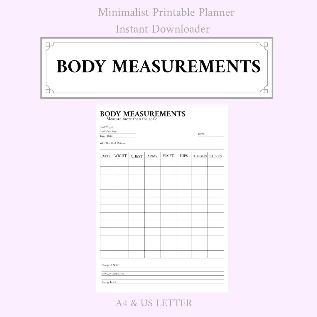 Body Measurements Tracker Printable PDF, Fitness Progress Log, Weight ...