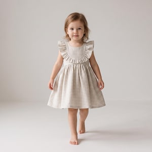 Linnen jurk met ruches voor peuters | Minimalistische zomerse A-lijn-outfit