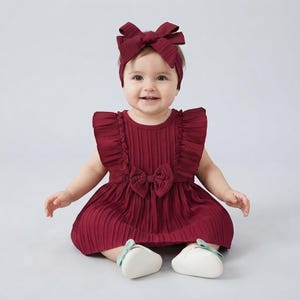 burgundy infant dress Baby Girl Baby Dress Maroon Gown For Kids Baby Girl Hotsell Burgundy Dress Dress and headband for one price Newborn Baby Girls Formal Dress