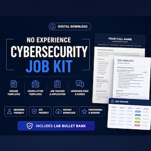 Professional Cybersecurity Resume Kit, Entry Level SOC Analyst Template, Cover Letter, Job Tracker, Lab Bullet Bank, Interview Prep