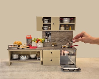 Real Mini Kitchen Set for Tiny Cooking – 1:6 Scale Dollhouse Stove, Cookware & Utensils