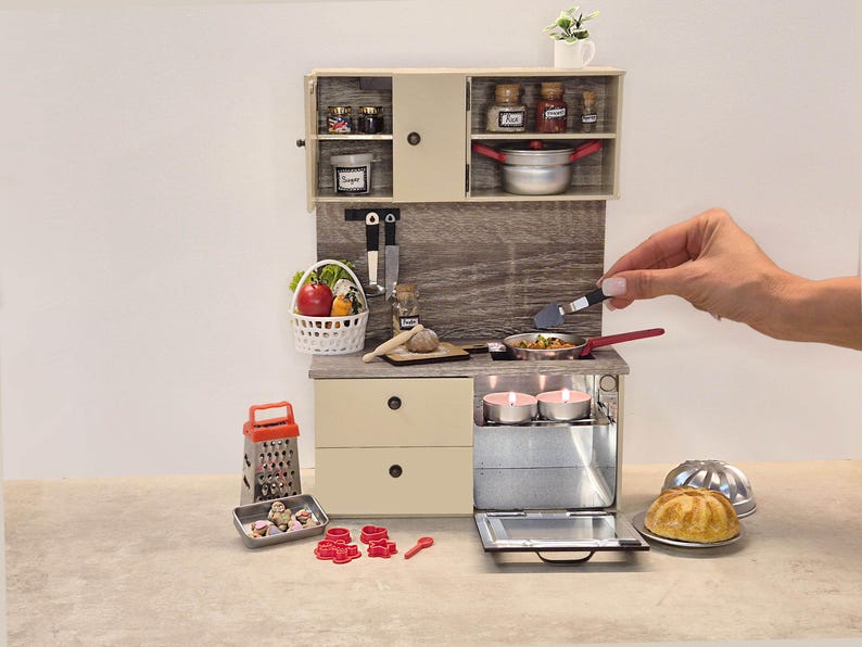 Real Mini Kitchen Set for Tiny Cooking – 1:6 Scale Dollhouse Stove ...