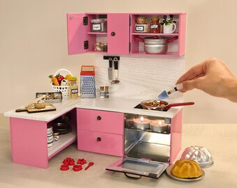 Mini ensemble de cuisine qui fonctionne vraiment, y compris 20 ustensiles de cuisine miniatures - Cuisine pour maison de poupée à l'échelle 1/6 - France