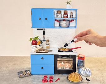 Mini kit de cuisine à l'échelle 1:6 - cuisinière miniature qui fonctionne avec une bougie chauffe-plat.