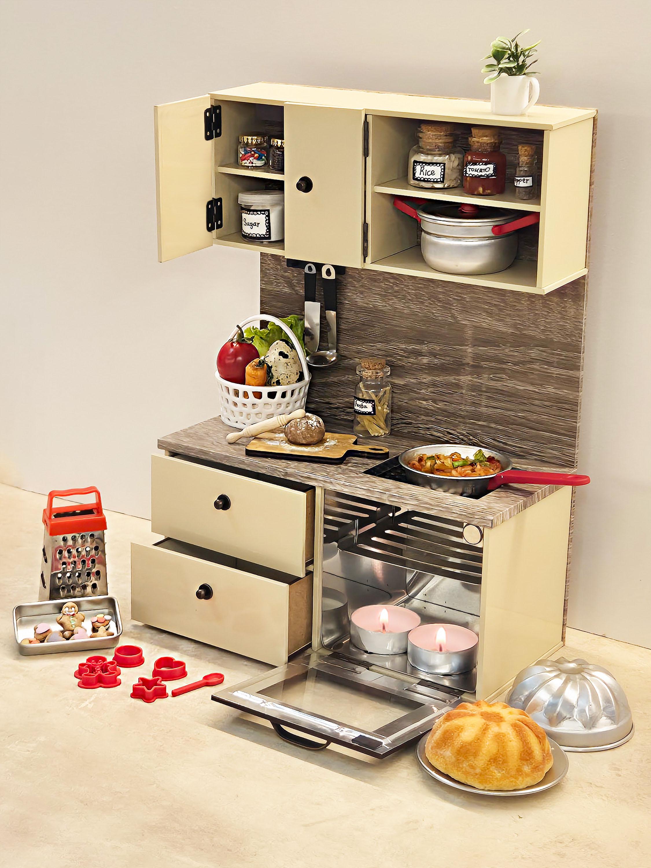 Mini Cooking Kitchen Real Mini Kitchen Set for Tiny Cooking – 1:6 Scale Dollhouse Stove ...