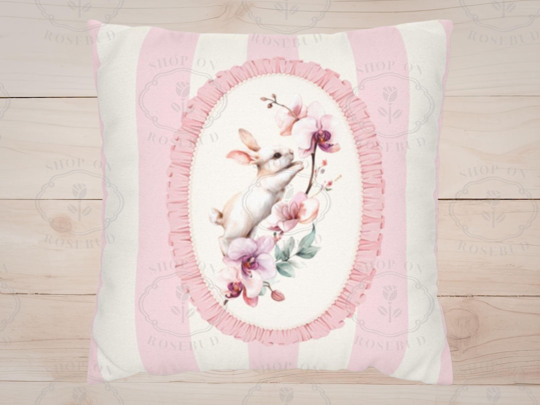 Vintage Bunny Pillow Cover, Spring Rabbit Throw Pillow, Cottage Easter ...